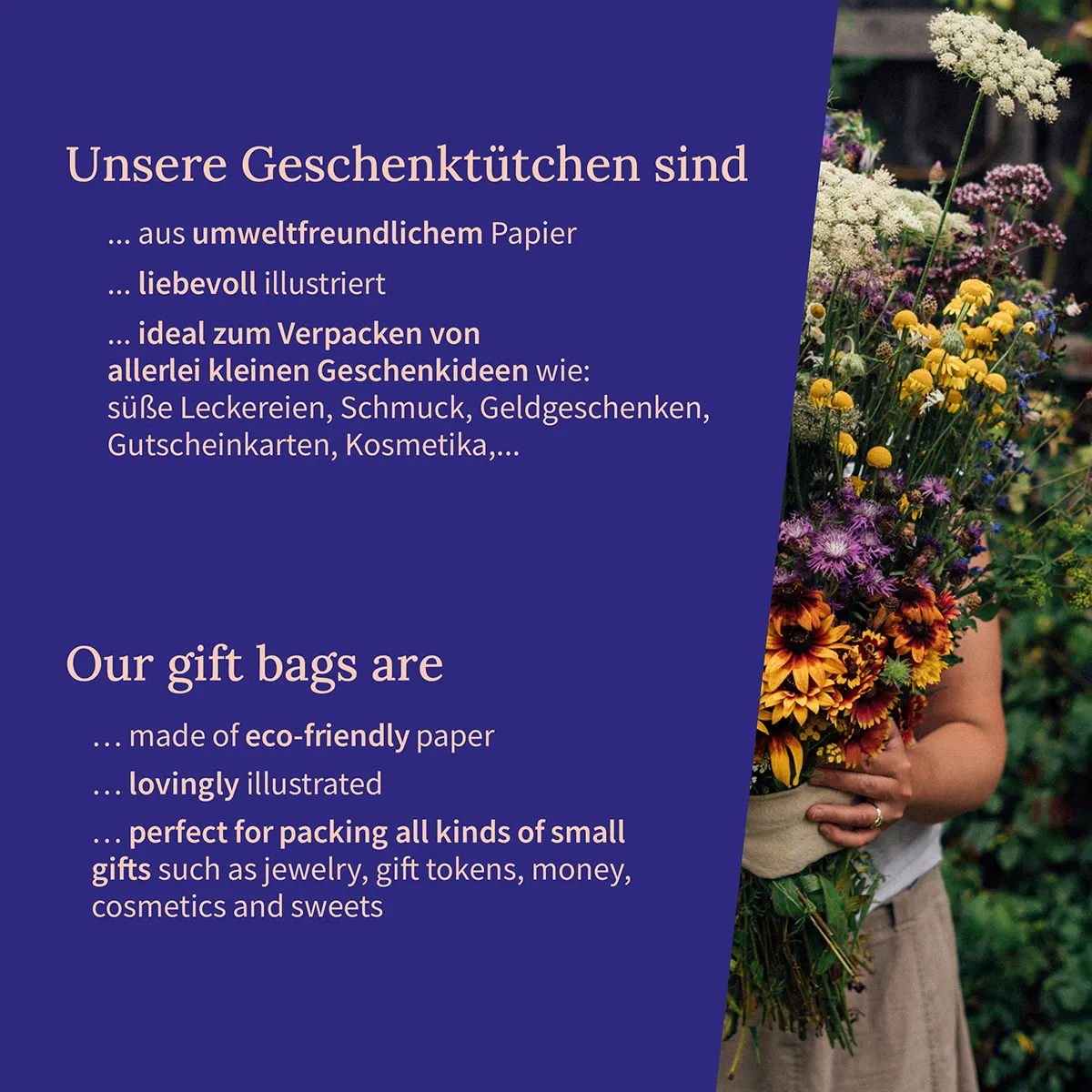 Geschenktütchen - Naturpoesie - 40 bunte Papiertütchen / Flachbeutel mit 8 verschiedenen Designs