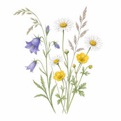 Illustration von heimischen Wiesenblumen
